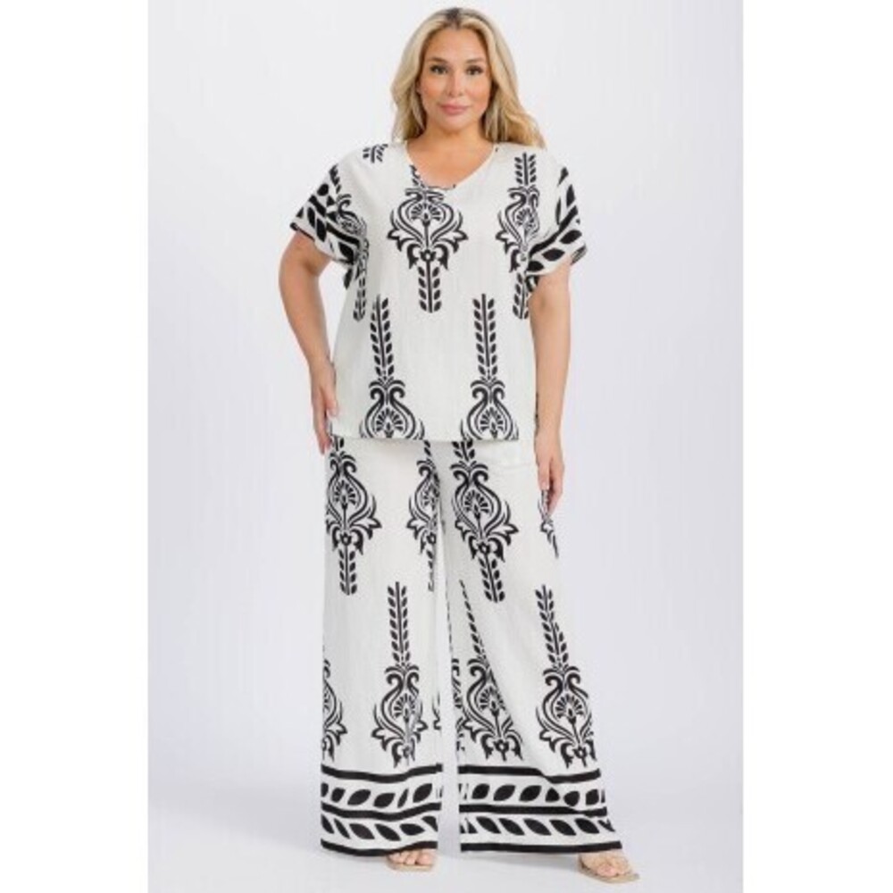 Q-92X W La Diosa Two Piece Floral Pants Set Plus Sizes